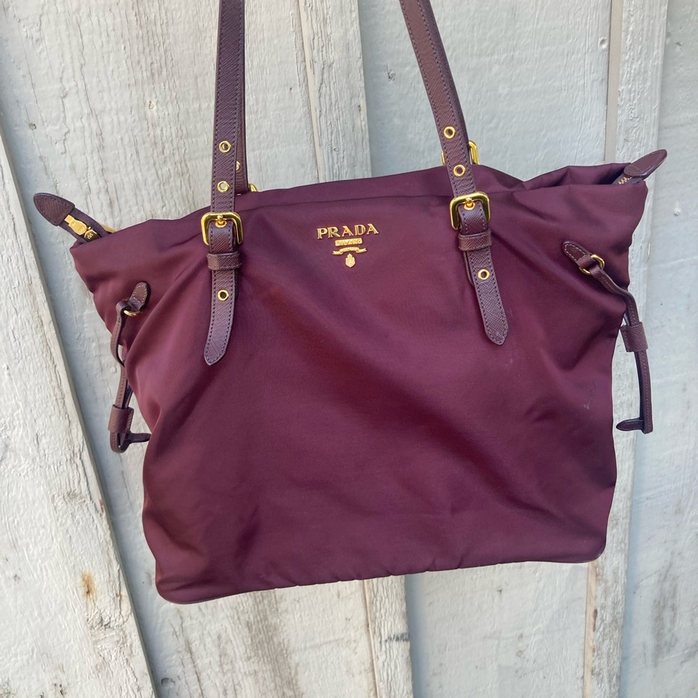 Prada Burgundy Tote Bag with Gold Accents